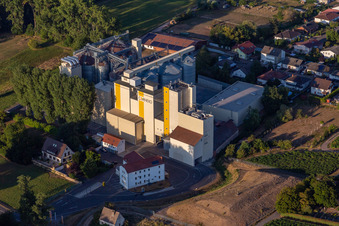 Aerial photograpy of Grain mill of Cornexo GmbH in Freimersheim in the state Rhineland-Palatinate, Germany