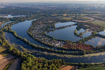 Aerial view of Blue Adriatic recreation area in Altrip in the state Rhineland-Palatinate, Germany