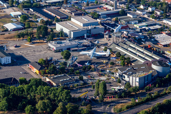 Technology Museum Speyer in Speyer in the state Rhineland-Palatinate, Germany from the plane
