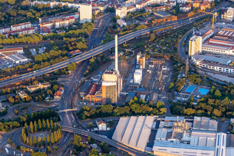Aerial view of West Combined Heat and Power Plant in the district Mühlburg in Karlsruhe in the state Baden-Wuerttemberg, Germany