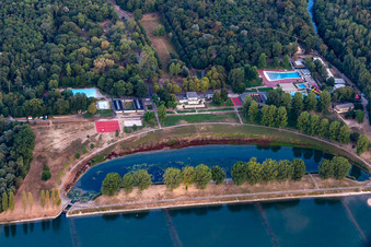 Bird's eye view of Rhine beach resort Rappenwört in the district Daxlanden in Karlsruhe in the state Baden-Wuerttemberg, Germany