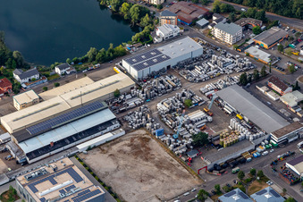 Aerial view of RONAL GmbH in front of the Waldsee in Forst in the state Baden-Wuerttemberg, Germany