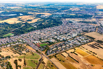 Drone recording of District Neureut in Karlsruhe in the state Baden-Wuerttemberg, Germany