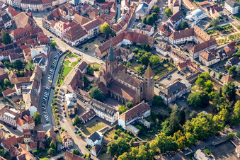 Aerial view of St. Peter and Paul Abbatiale Saint-Pierre-et-Saint-Paul in Wissembourg in the state Bas-Rhin, France