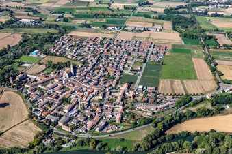 Aerial view of Montodine in the state Cremona, Italy