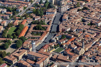 Aerial view of Mercato Coperto, Via Giuseppe Verdi in Crema in the state Cremona, Italy