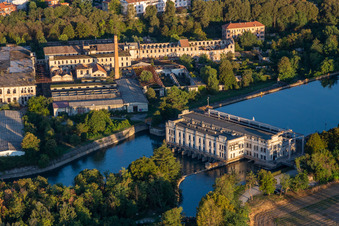 Aerial view of Dam on the Muzza Canal in Cassano d’Adda in the state Lombardy, Italy