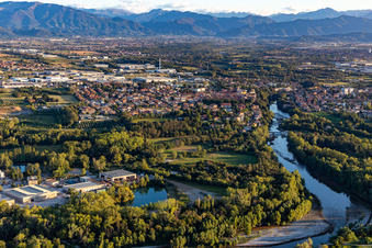Aerial view of Brembate in the state Bergamo, Italy