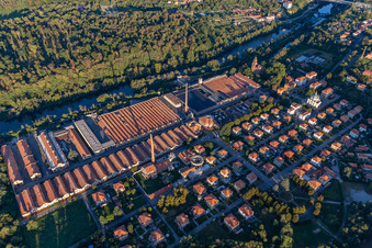 Aerial photograpy of Central hydroelectric power station of Crespi d'Adda in Capriate San Gervasio in the state Bergamo, Italy