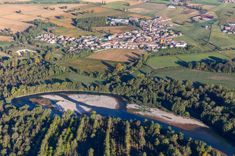 Aerial view of Sandbank on the Adda in Comazzo in the state Lodi, Italy