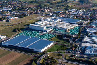 Aerial view of Formula 1 race track of Ferrari, Pista di Fiorano, Circuito di Fiorano in Fiorano Modenese in the state Modena, Italy