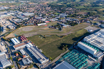 Oblique view of Formula 1 race track of Ferrari, Pista di Fiorano, Circuito di Fiorano in Fiorano Modenese in the state Modena, Italy