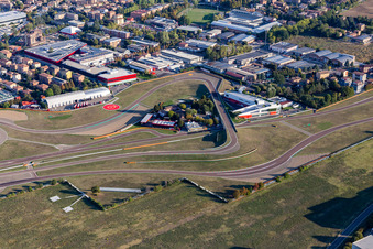 Formula 1 race track of Ferrari, Pista di Fiorano, Circuito di Fiorano in Fiorano Modenese in the state Modena, Italy from above