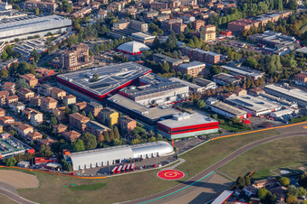 Formula 1 race track of Ferrari, Pista di Fiorano, Circuito di Fiorano in Fiorano Modenese in the state Modena, Italy seen from above