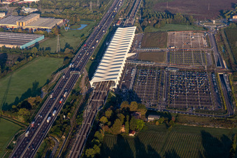Oblique view of Reggio Emilia AV Mediopadana train station in Reggio nell’Emilia in the state Reggio Emilia, Italy