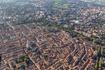 Aerial view of Piazza Roma, Duomo, Piazza Grande in Modena in the state Modena, Italy
