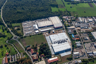 Aerial view of Hornbach Central Warehouse Expansion in the district Dreihof in Essingen in the state Rhineland-Palatinate, Germany