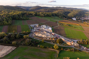 Oblique view of Construction site of the eastern tunnel portal for the Astrid Tunnel for the underpass and bypass of Bad Bergzabern between B38 (Weinstraße) and B427 (Kurtalstraße) in Dörrenbach in the state Rhineland-Palatinate, Germany