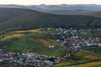 Aerial photograpy of St. Dionysius Chapel in the district Gleiszellen in Gleiszellen-Gleishorbach in the state Rhineland-Palatinate, Germany