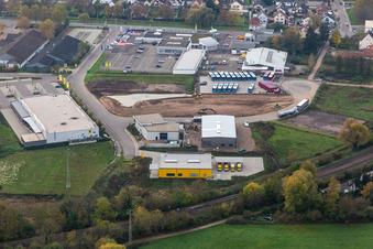 Aerial photograpy of Lauterburger Straße commercial area in Kandel in the state Rhineland-Palatinate, Germany