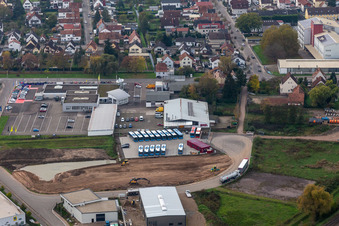 Lauterburger Straße commercial area in Kandel in the state Rhineland-Palatinate, Germany from above