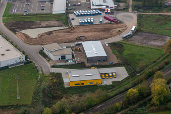 Lauterburger Straße commercial area in Kandel in the state Rhineland-Palatinate, Germany out of the air