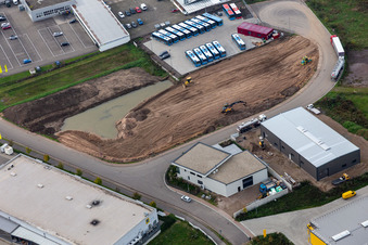 Lauterburger Straße commercial area in Kandel in the state Rhineland-Palatinate, Germany seen from above