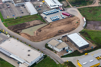 Lauterburger Straße commercial area in Kandel in the state Rhineland-Palatinate, Germany from the plane