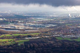 Oberwald industrial area in Wörth am Rhein in the state Rhineland-Palatinate, Germany from the plane