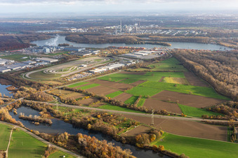Aerial view of Planned expansion area of Daimler-Trucks AG in Wörth am Rhein in the state Rhineland-Palatinate, Germany
