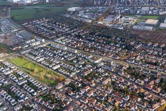 Park on Carl-Schäfer Street in the district Knielingen in Karlsruhe in the state Baden-Wuerttemberg, Germany