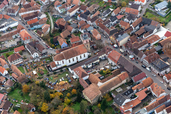 Aerial view of Anneresl Christmas Market in Rheinzabern in the state Rhineland-Palatinate, Germany