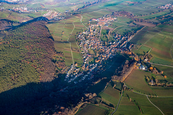 District Pleisweiler in Pleisweiler-Oberhofen in the state Rhineland-Palatinate, Germany viewn from the air