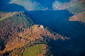 Aerial view of Meisteresel Castle from the south in Ramberg in the state Rhineland-Palatinate, Germany