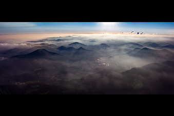 Palatinate Forest Panorama In the haze above the Queichtal in Annweiler am Trifels in the state Rhineland-Palatinate, Germany