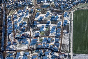 Oblique view of New development area K2 in winter with snow in Kandel in the state Rhineland-Palatinate, Germany