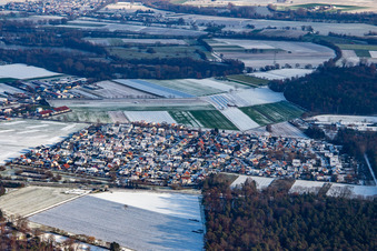 At the clay pits in winter with snow in Rheinzabern in the state Rhineland-Palatinate, Germany