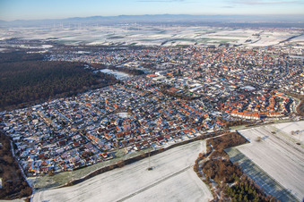 Südring in winter with snow in Rülzheim in the state Rhineland-Palatinate, Germany