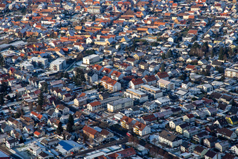 Kuhhardter Straße in winter with snow in Rülzheim in the state Rhineland-Palatinate, Germany
