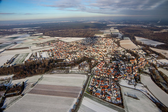 Aerial photograpy of In winter when there is snow in Hördt in the state Rhineland-Palatinate, Germany