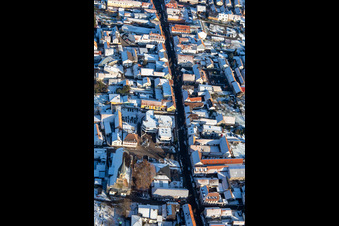 St. Mauritius Church and VG administration in winter with snow in Rülzheim in the state Rhineland-Palatinate, Germany