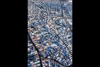 Hintere Grabengasse in winter with snow in Rülzheim in the state Rhineland-Palatinate, Germany