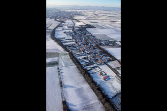 Oblique view of In winter when there is snow in Herxheimweyher in the state Rhineland-Palatinate, Germany