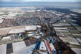 Aerial view of From the west in winter when there is snow in Herxheim bei Landau in the state Rhineland-Palatinate, Germany
