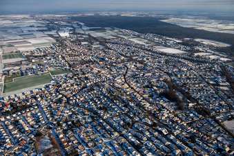 From the northwest in winter when there is snow in Herxheim bei Landau in the state Rhineland-Palatinate, Germany