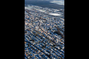 Aerial photograpy of From the northwest in winter when there is snow in Herxheim bei Landau in the state Rhineland-Palatinate, Germany