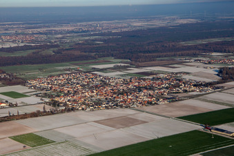 From the southwest in winter when there is snow in Ottersheim bei Landau in the state Rhineland-Palatinate, Germany
