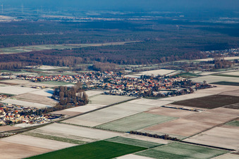 From the southwest in winter when there is snow in Knittelsheim in the state Rhineland-Palatinate, Germany