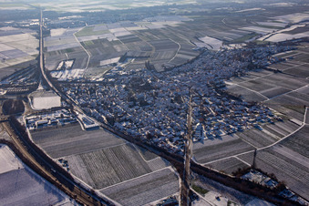 From the north in winter when there is snow in Insheim in the state Rhineland-Palatinate, Germany