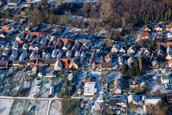 Aerial view of In winter when there is snow in Winden in the state Rhineland-Palatinate, Germany